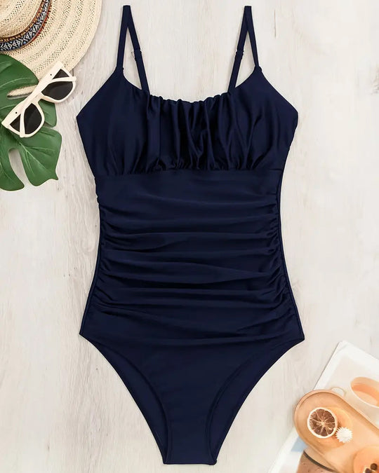 Melania – Navy Ruched Swimsuit for Women