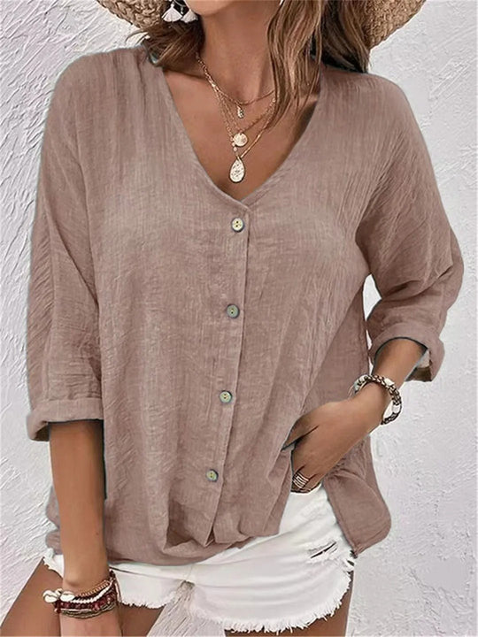 Idalis – Breezy Button-Up Linen Blouse for Women