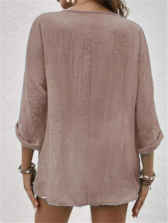 Idalis – Breezy Button-Up Linen Blouse for Women