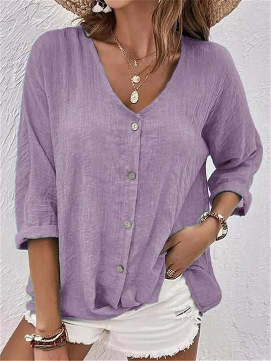 Idalis – Breezy Button-Up Linen Blouse for Women