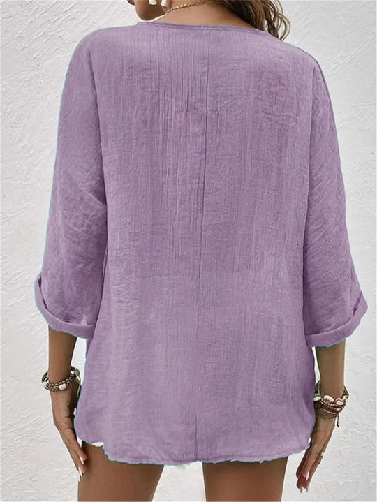 Idalis – Breezy Button-Up Linen Blouse for Women