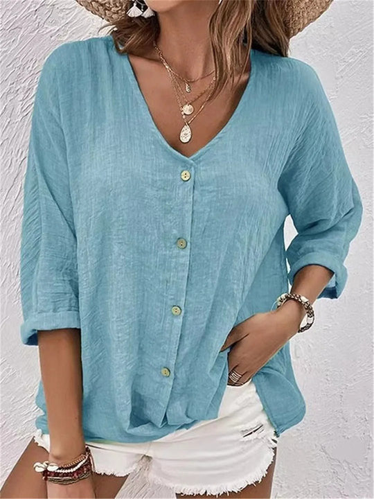 Idalis – Breezy Button-Up Linen Blouse for Women