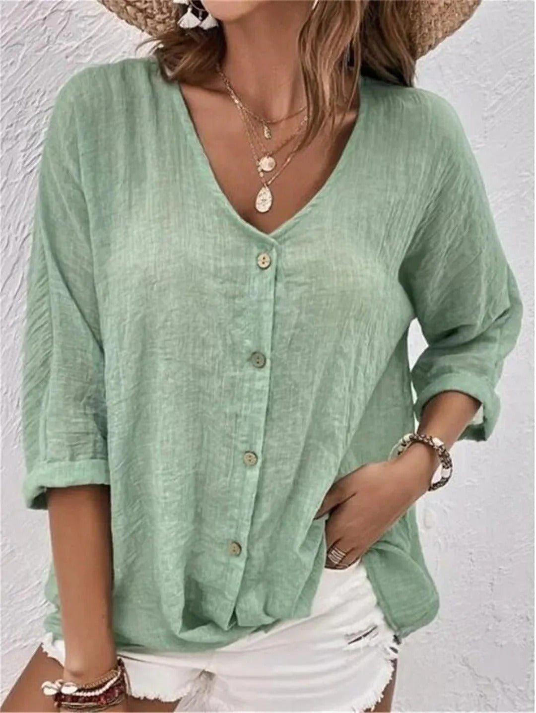 Idalis – Breezy Button-Up Linen Blouse for Women