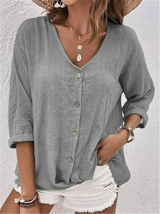 Idalis – Breezy Button-Up Linen Blouse for Women
