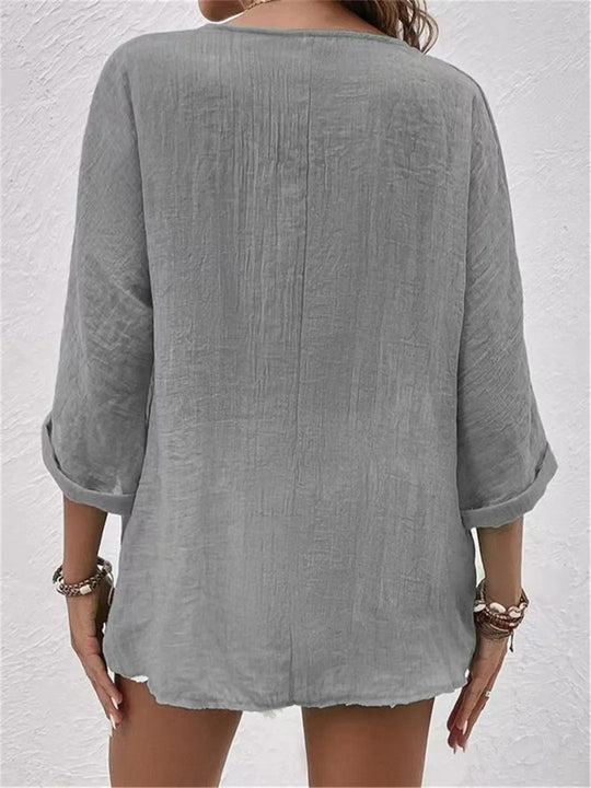 Idalis – Breezy Button-Up Linen Blouse for Women
