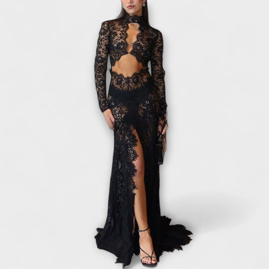 Azelina – Transparent Maxi Dress with Cut-outs and Lace Structure