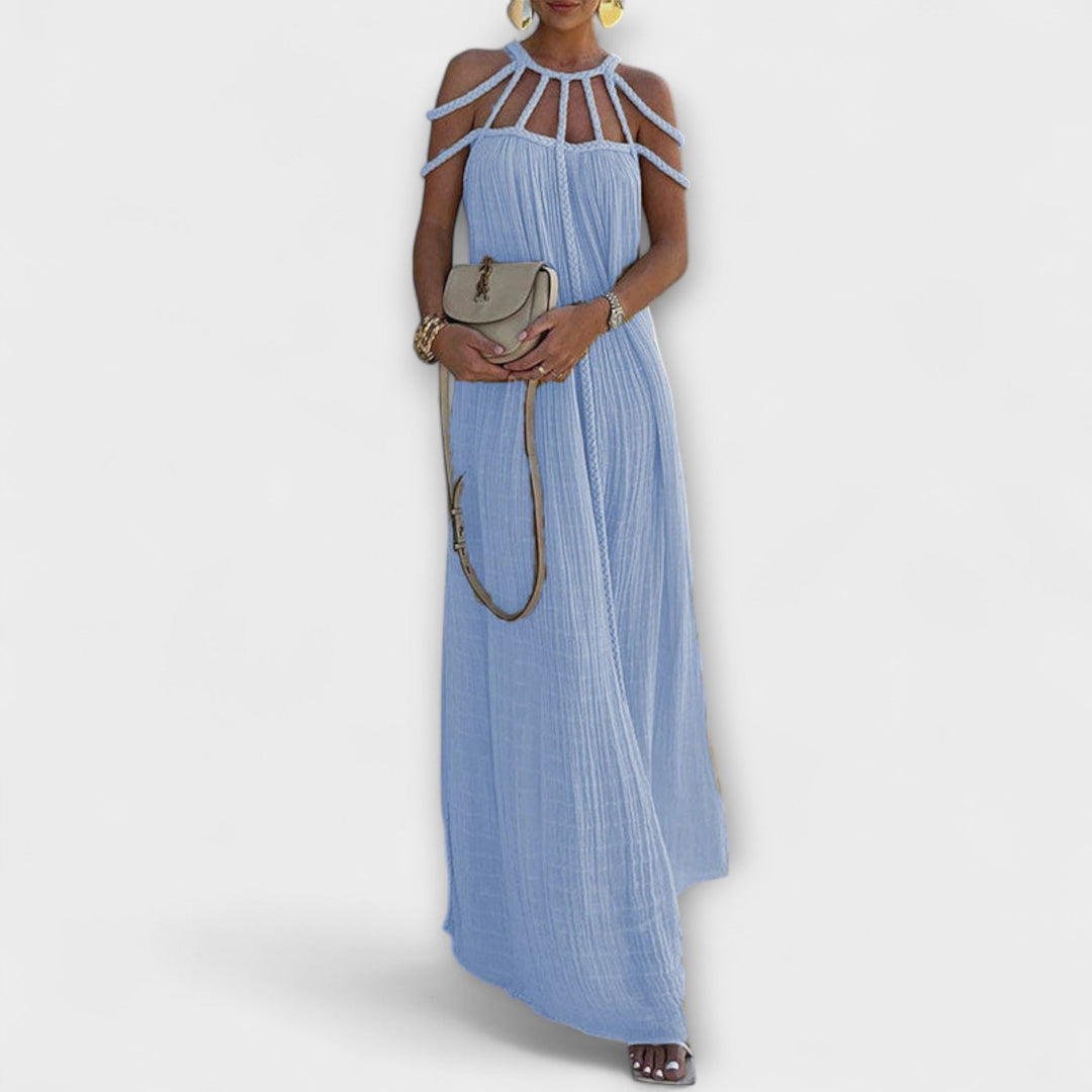 Brinaya – Maxi Dress Made of Linen Blend with Braided Neckline