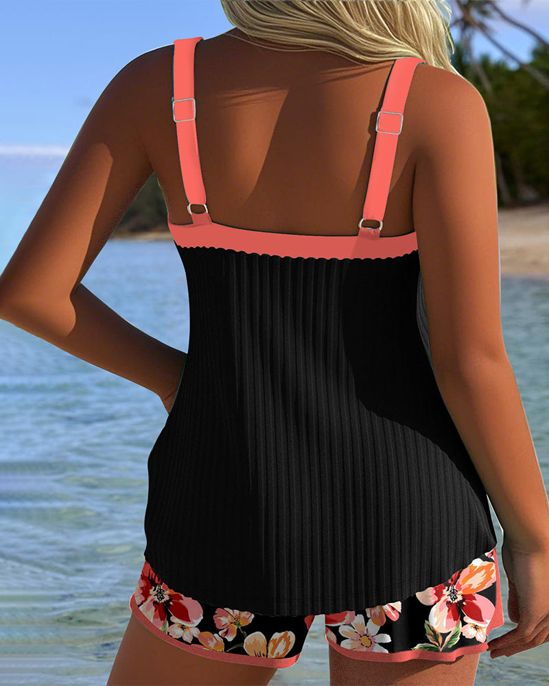 Aldona  – Floral Tankini with Coral Accent