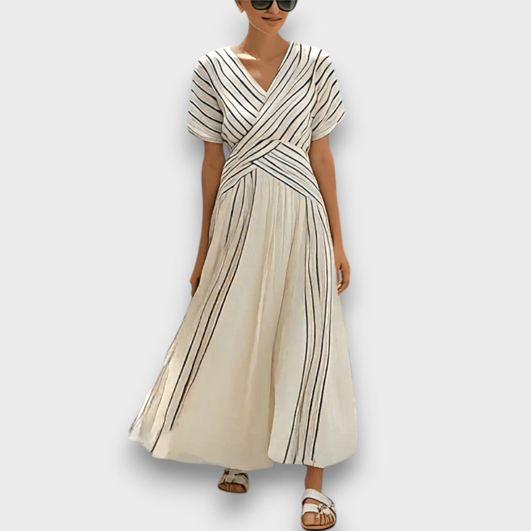 Elvara – Striped Summer Dress with Wrap Effect