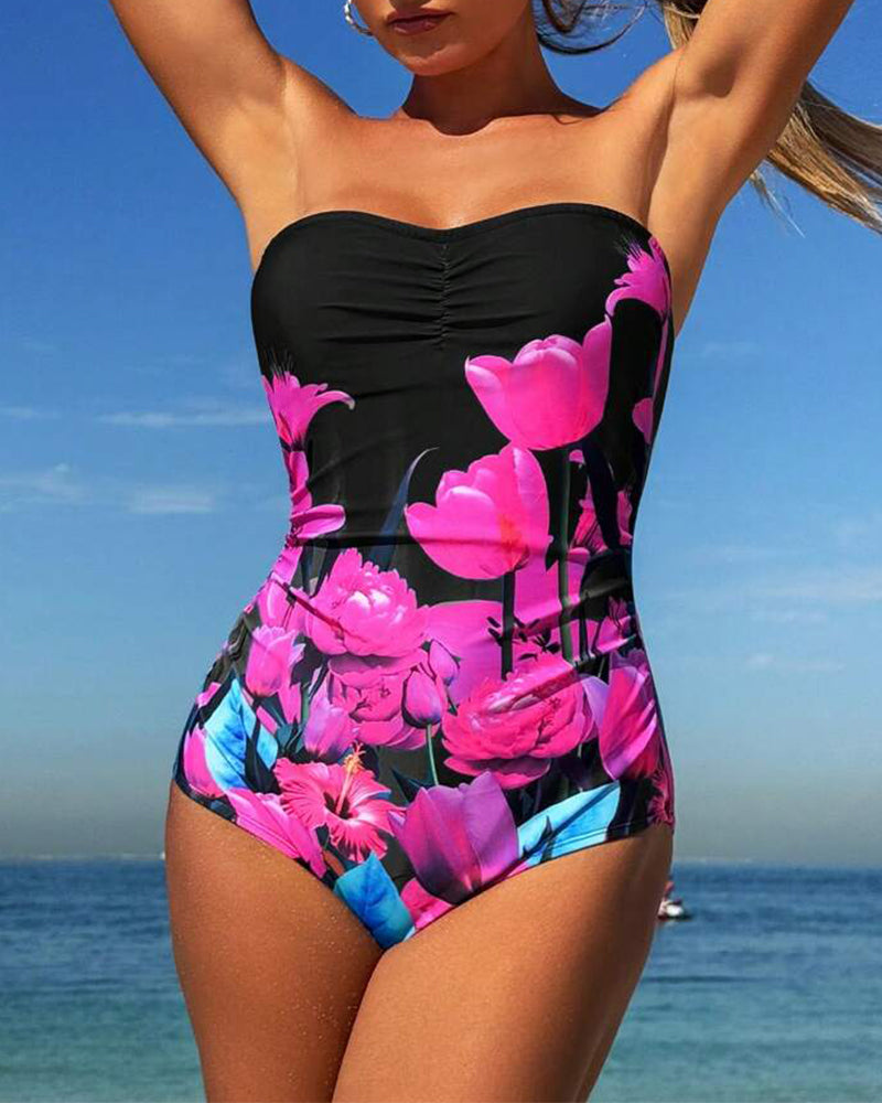 Ffion – Strapless Floral One-Piece Swimsuit for Women