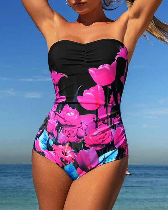 Ffion – Strapless Floral One-Piece Swimsuit for Women