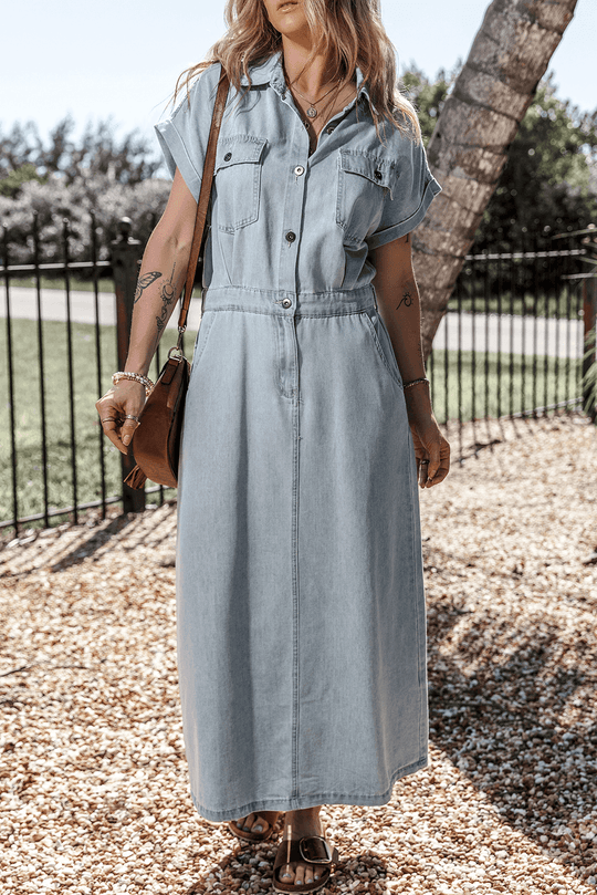 Arlisse – Cap Sleeve Belted Maxi Shirt Dress for Women
