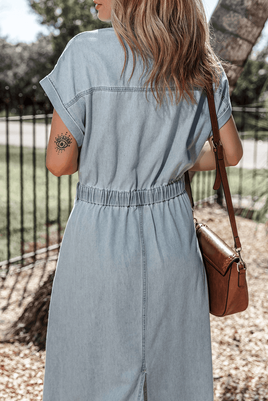 Arlisse – Cap Sleeve Belted Maxi Shirt Dress for Women
