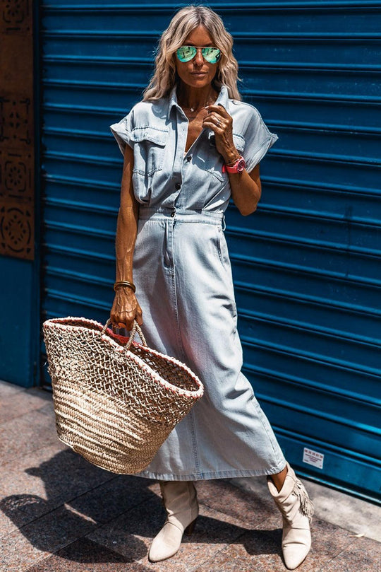Arlisse – Cap Sleeve Belted Maxi Shirt Dress for Women