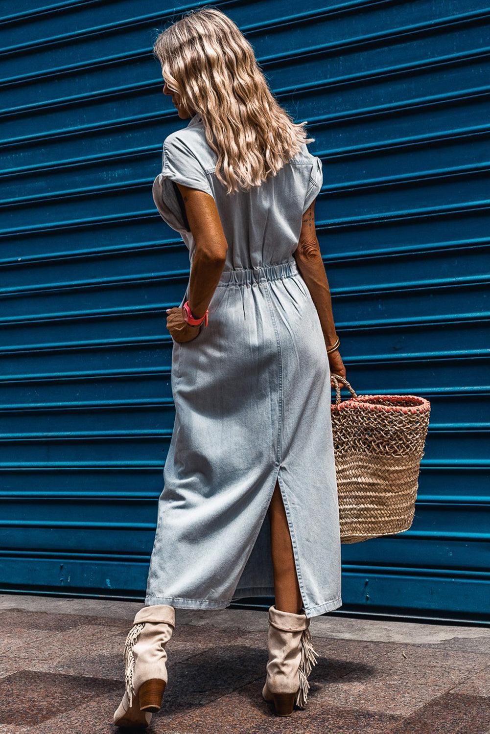 Arlisse – Cap Sleeve Belted Maxi Shirt Dress for Women