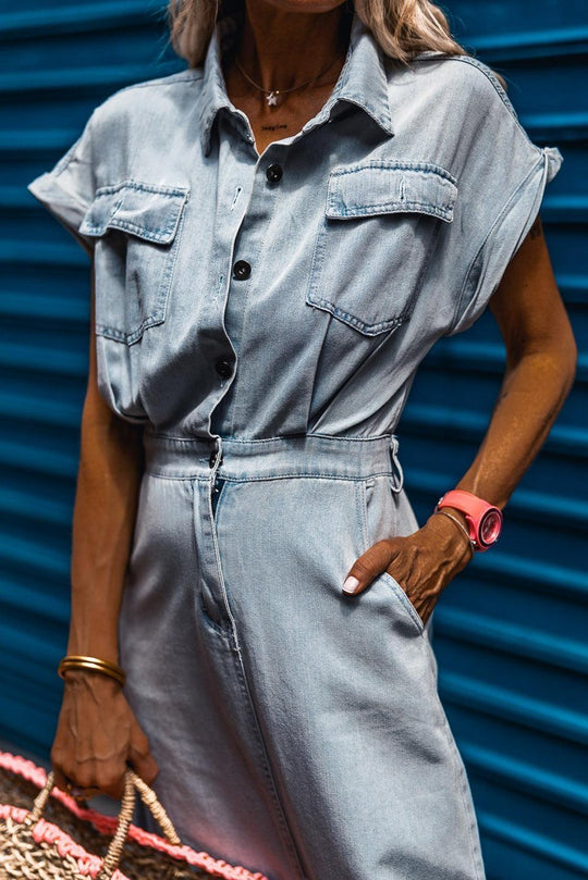 Arlisse – Cap Sleeve Belted Maxi Shirt Dress for Women