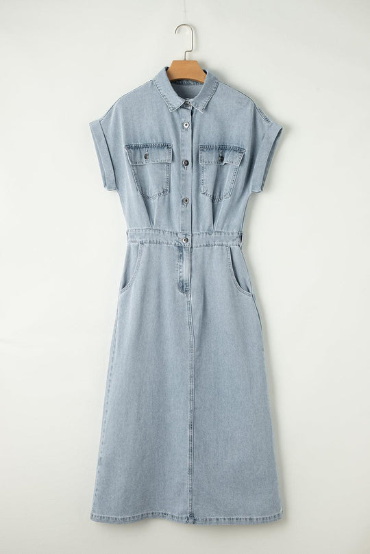 Arlisse – Cap Sleeve Belted Maxi Shirt Dress for Women