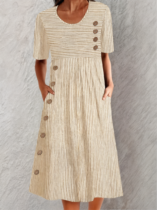 Farah – Striped Button-Detail Midi Dress for Women