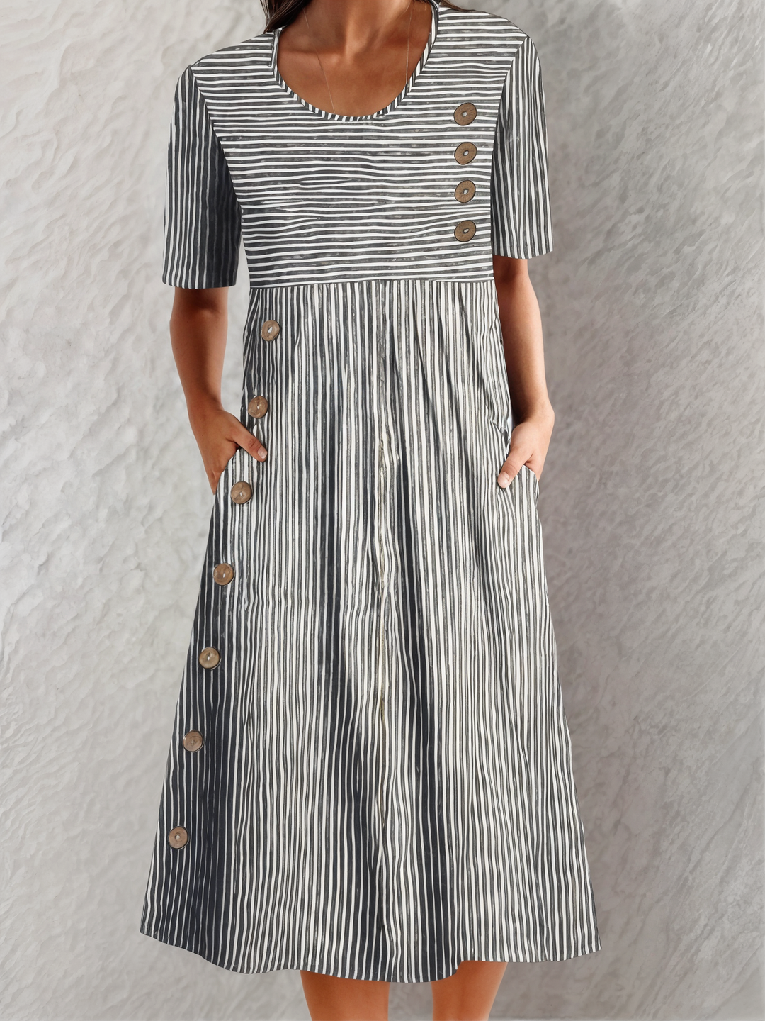 Farah – Striped Button-Detail Midi Dress for Women
