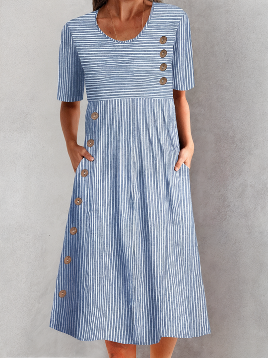 Farah – Striped Button-Detail Midi Dress for Women