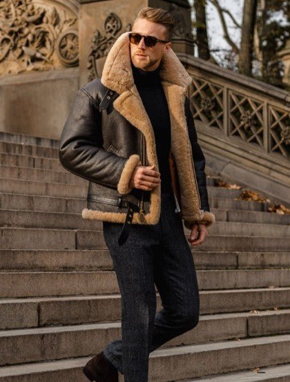 Junard – Shearling Lined Leather Aviator Jacket for Men