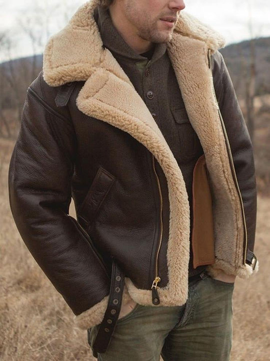 Junard – Shearling Lined Leather Aviator Jacket for Men