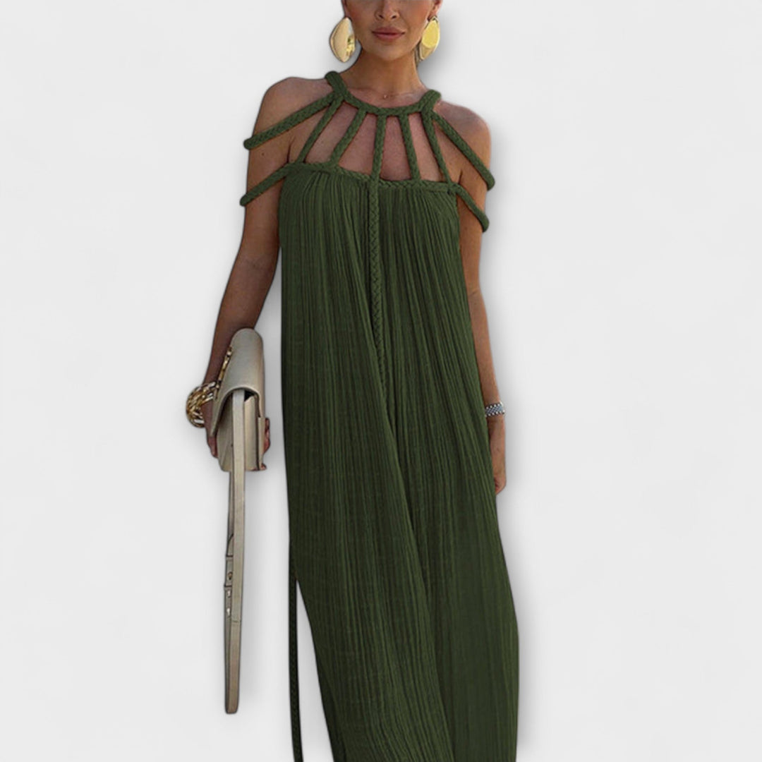 Brinaya – Maxi Dress Made of Linen Blend with Braided Neckline