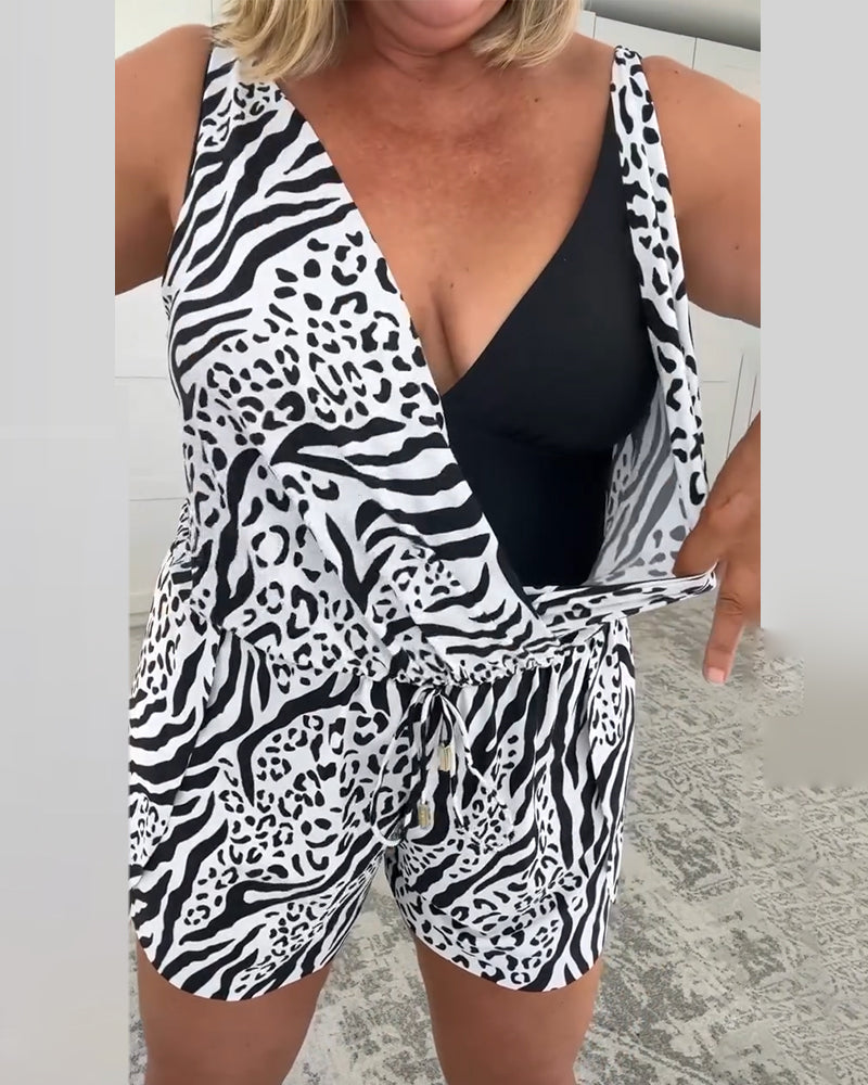 Rina – Zebra Print Tummy Control Swim Romper for Women