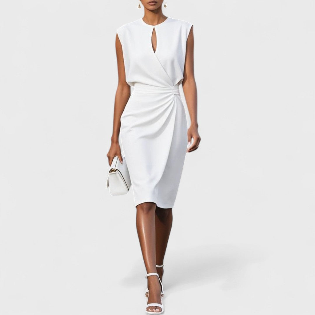 Davina – Sophisticated Sleeveless Ruched Midi Dress for Women