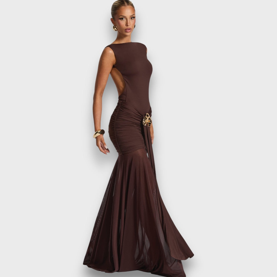 Carmelita – Floor-Length Evening Dress with Gold Accent