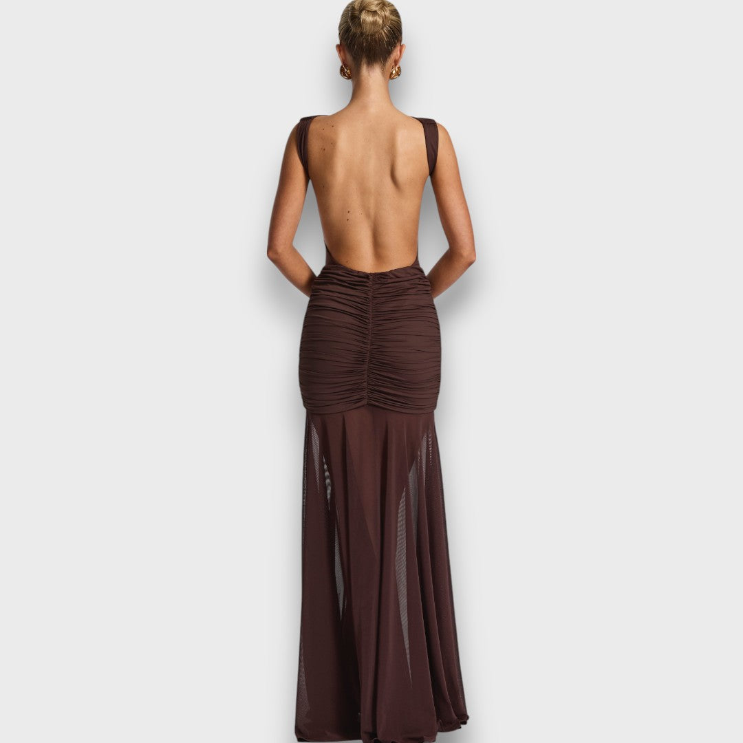 Carmelita – Floor-Length Evening Dress with Gold Accent