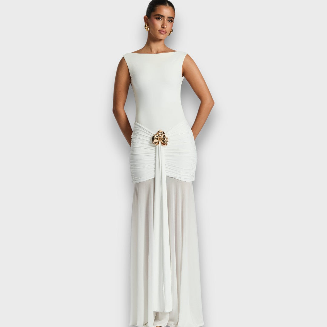 Carmelita – Floor-Length Evening Dress with Gold Accent