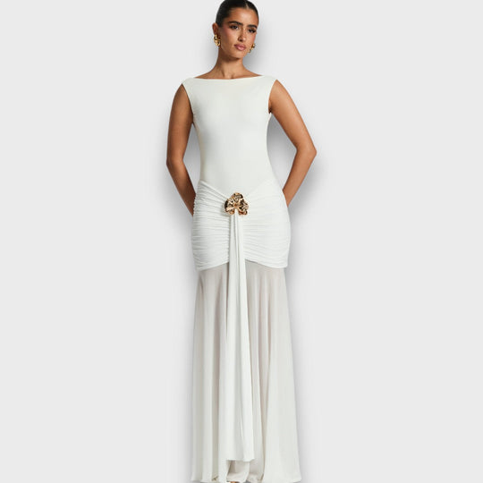Carmelita – Floor-Length Evening Dress with Gold Accent
