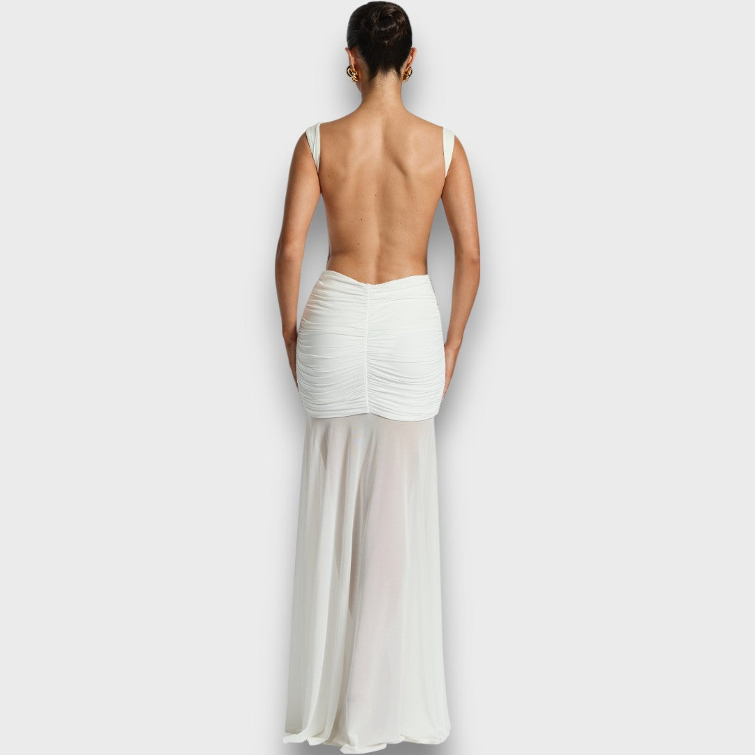 Carmelita – Floor-Length Evening Dress with Gold Accent