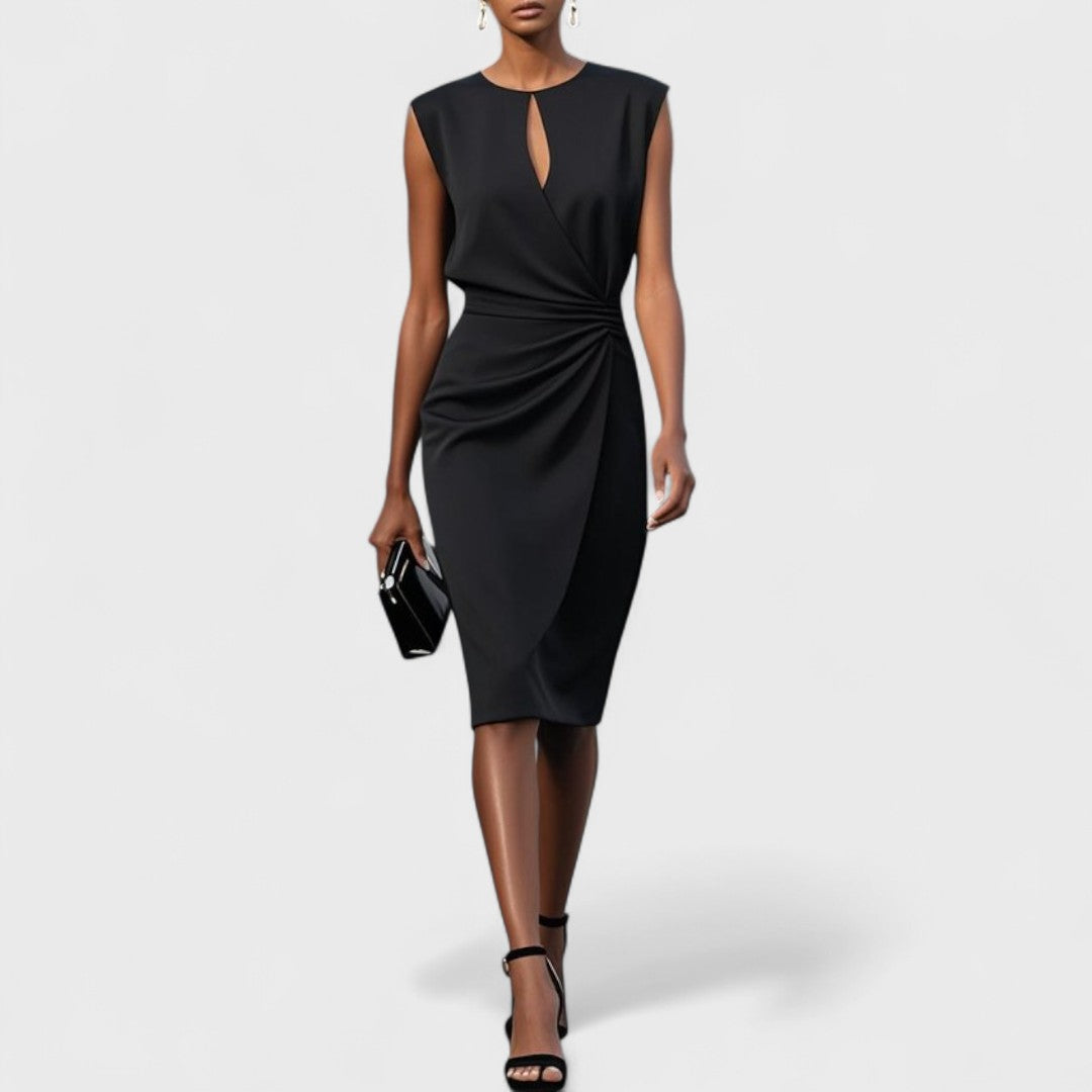 Davina – Sophisticated Sleeveless Ruched Midi Dress for Women