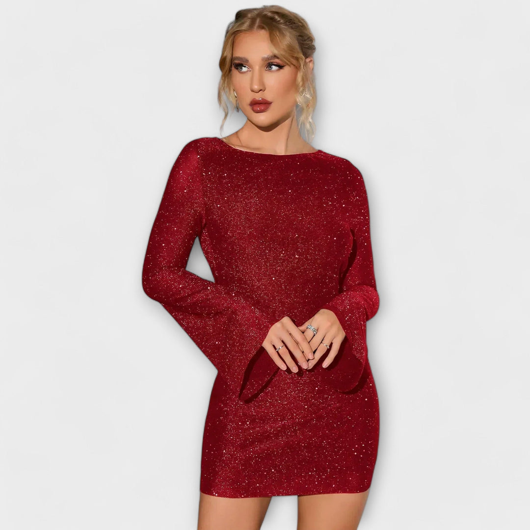 Anera – Backless Sequin Dress with Long Sleeves