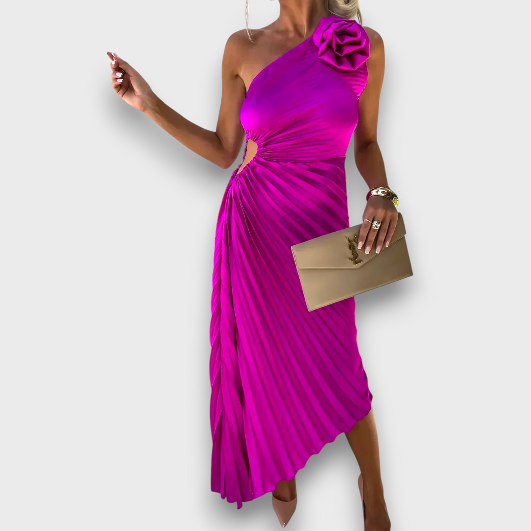 Lunelle – Asymmetrical Dress with Rose Detail