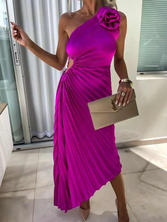 Milada – One-Shoulder Pleated Midi Dress for Women