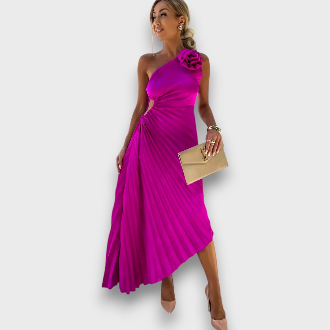 Lunelle – Asymmetrical Dress with Rose Detail