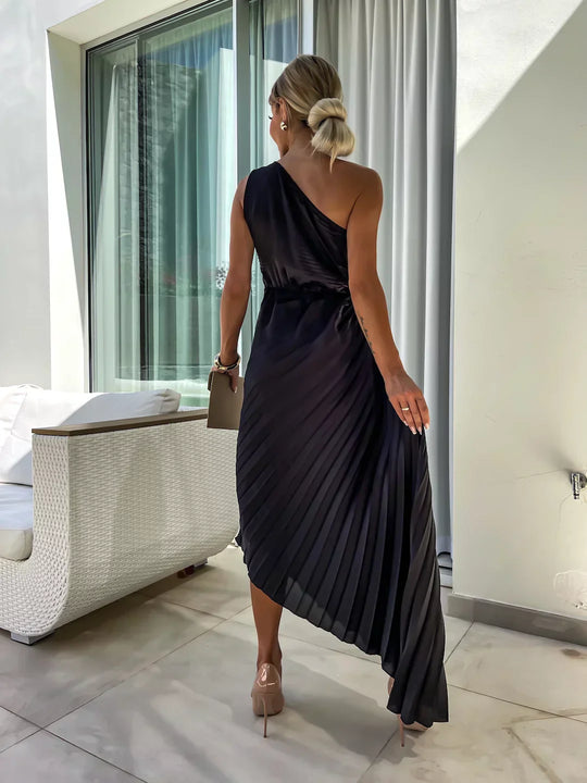 Milada – One-Shoulder Pleated Midi Dress for Women