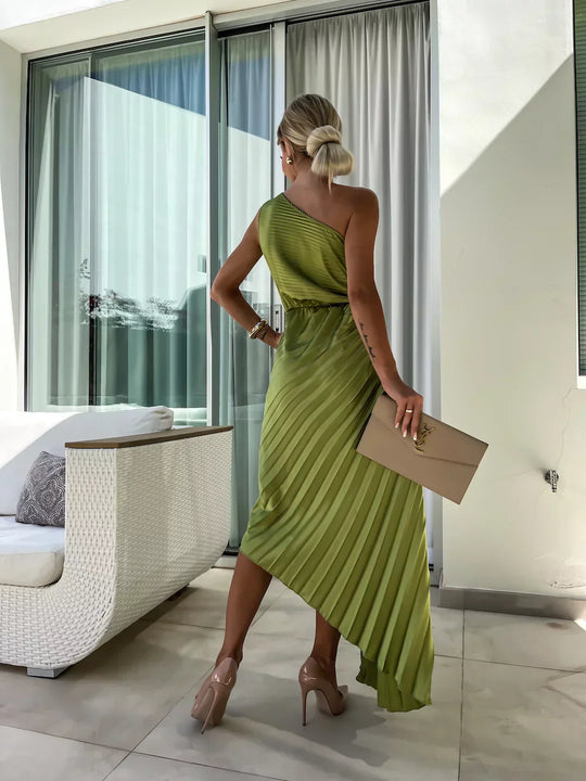 Milada – One-Shoulder Pleated Midi Dress for Women