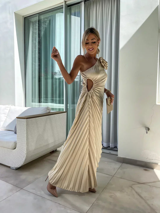 Milada – One-Shoulder Pleated Midi Dress for Women