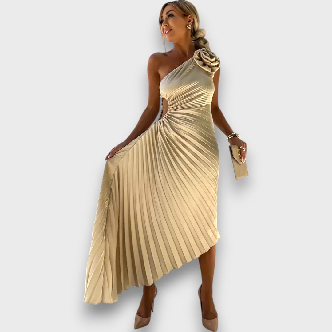 Lunelle – Asymmetrical Dress with Rose Detail