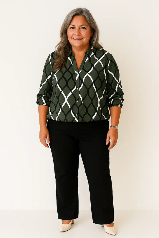 Embeth – Geometric Print V-Neck Blouse for Women