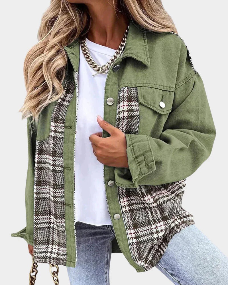 Darcy – Plaid Contrast Denim Shacket for Women