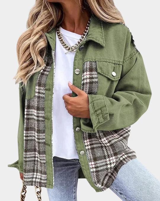 Darcy – Plaid Contrast Denim Shacket for Women