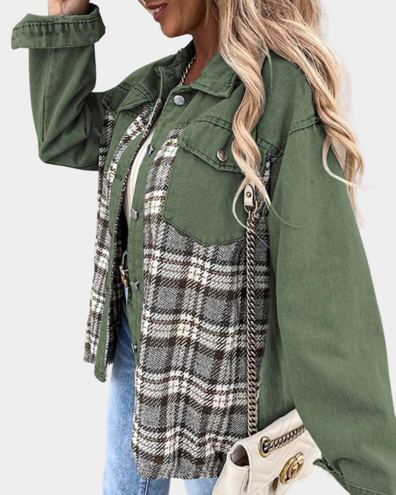 Darcy – Plaid Contrast Denim Shacket for Women