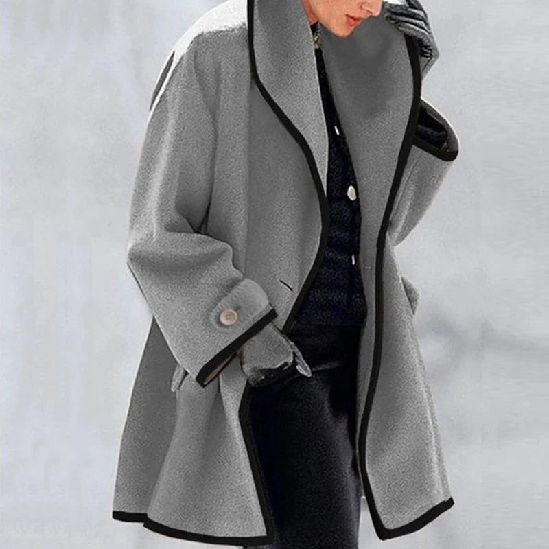 Persephone – Elegant Contrast-Trim Coat for Women