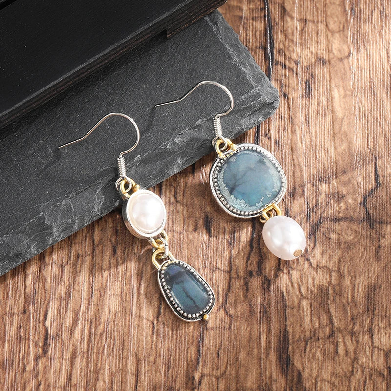 Vintage Blue Earrings Made of Natural Stone