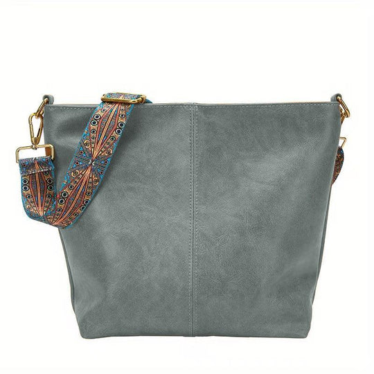 Varelia – Leather Shoulder Bag with Patterned Strap for Women